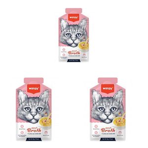 سوپ گربه ونپی مدل meat broth با طعم ماهی تن و میگو وزن 150 گرم بسته 3 عددی